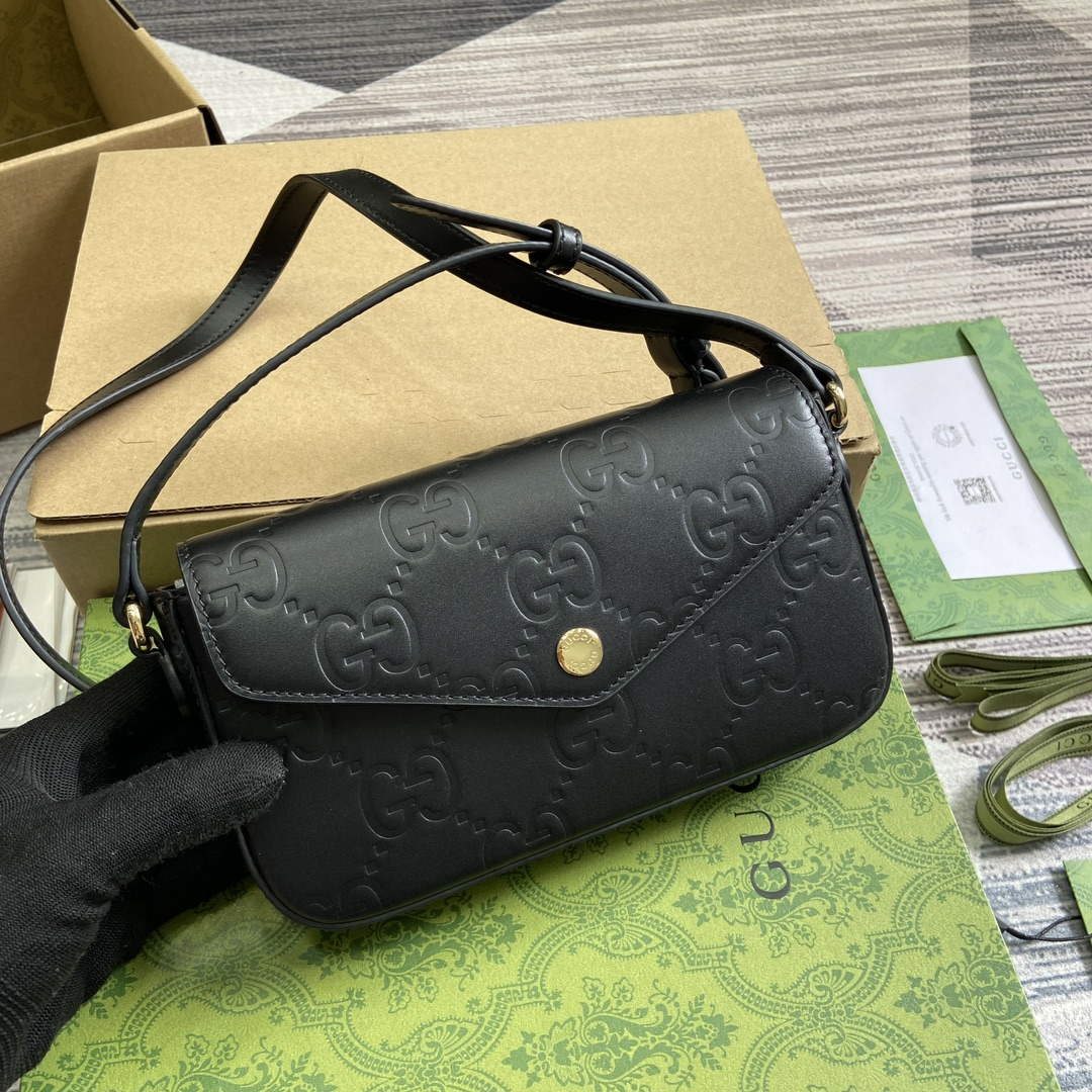 Gucci 772794 GG Super Mini Shoulder Bag Black