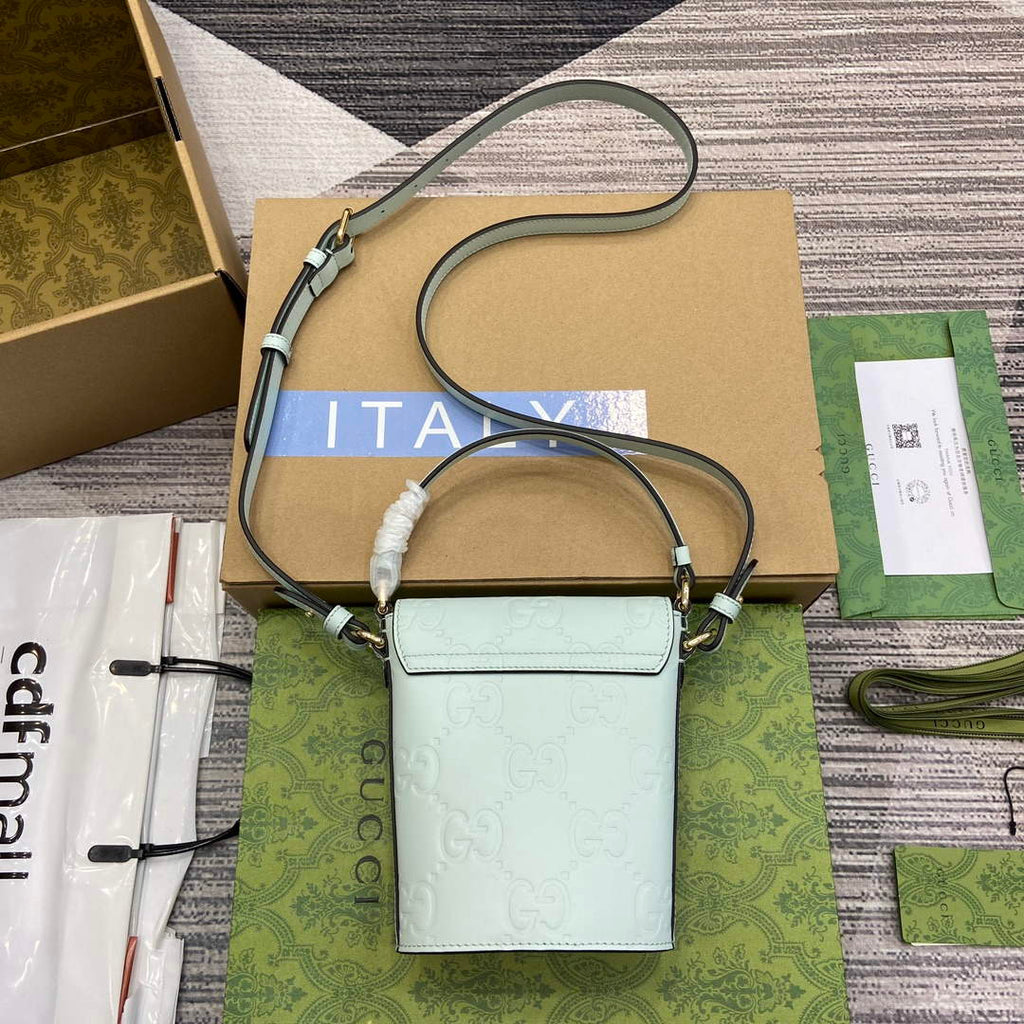 Gucci 772795 GG Super Mini Bucket Bag Pale Green