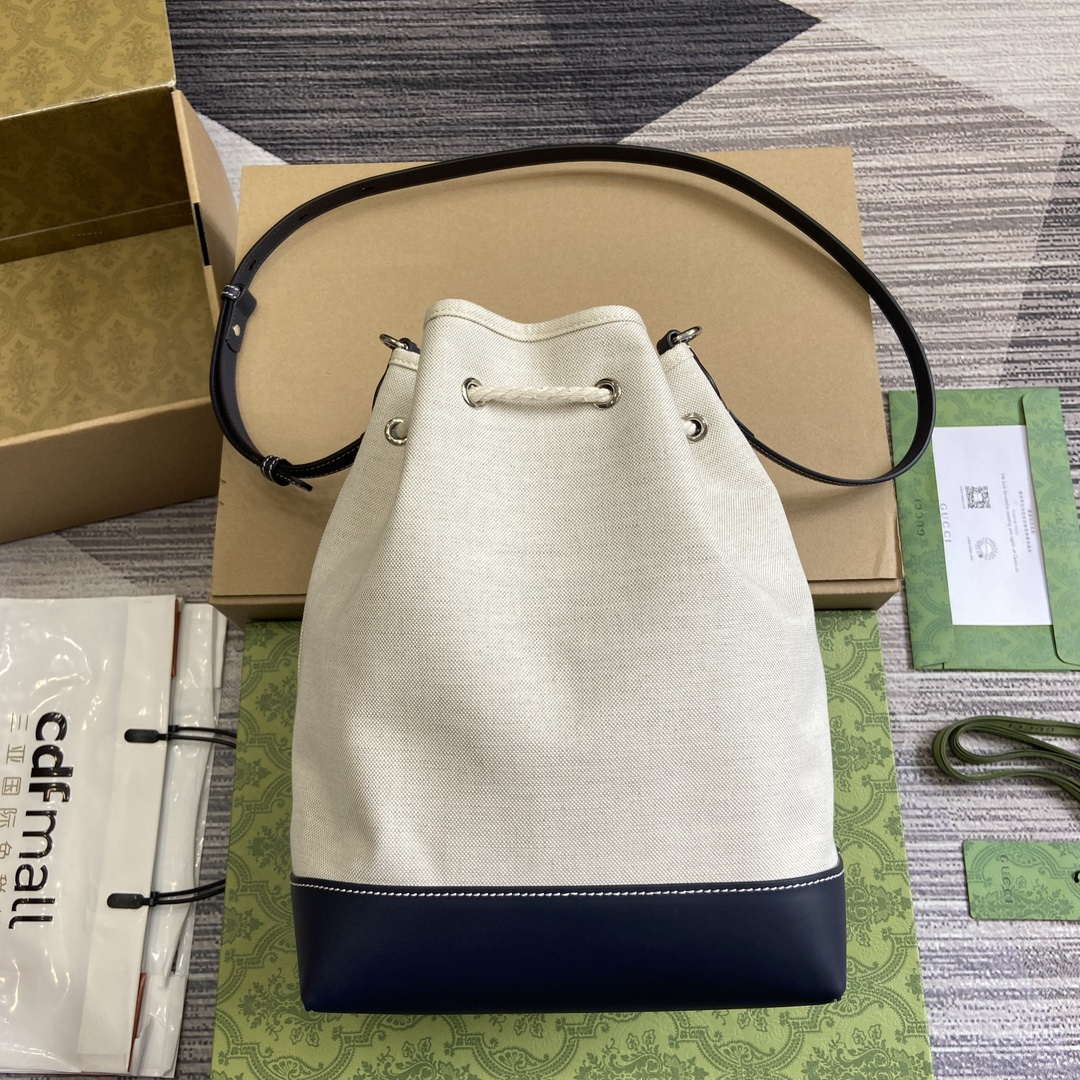 Gucci 772856 Shoulder Bag With Gucci Print Blue leather trim