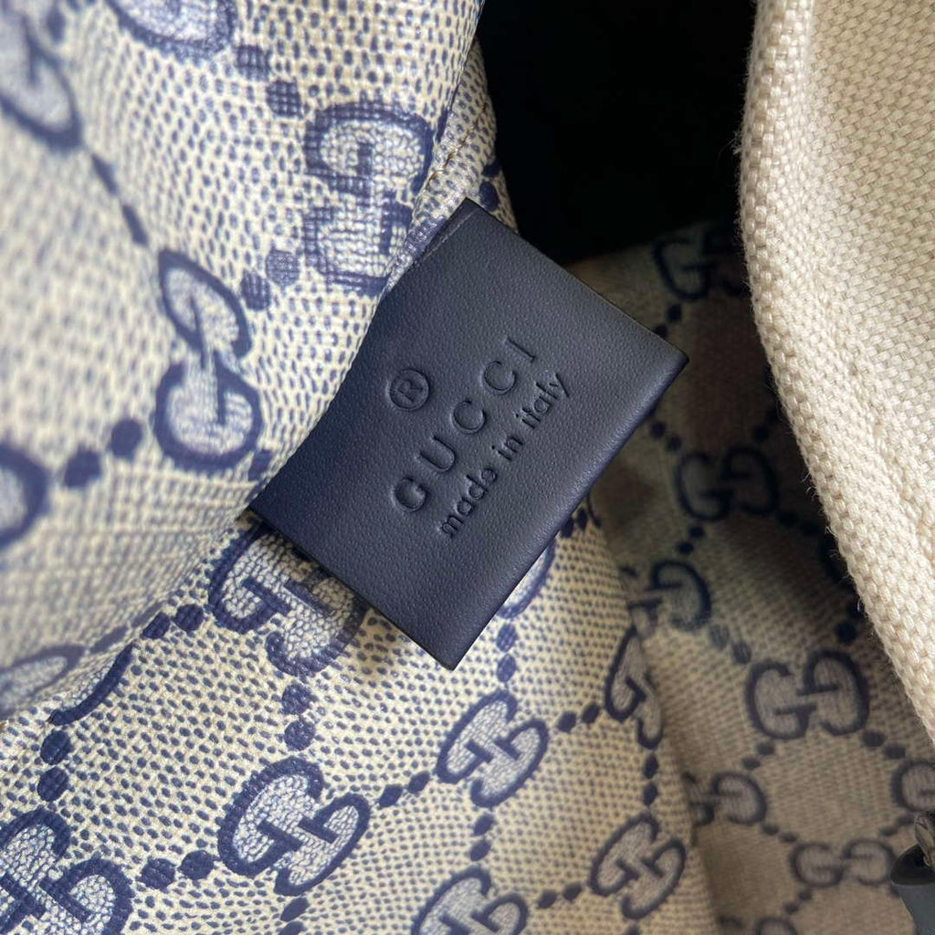 Gucci 772856 Shoulder Bag With Gucci Print Blue leather trim