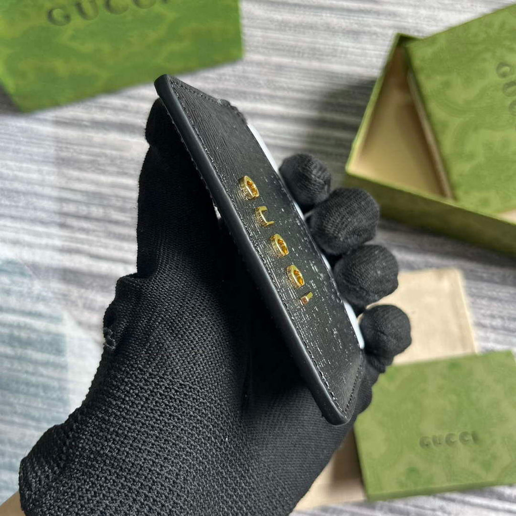 Gucci 773428 Card Case With Gucci Script Black