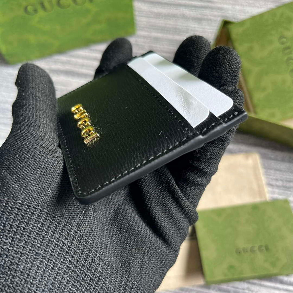 Gucci 773428 Card Case With Gucci Script Black
