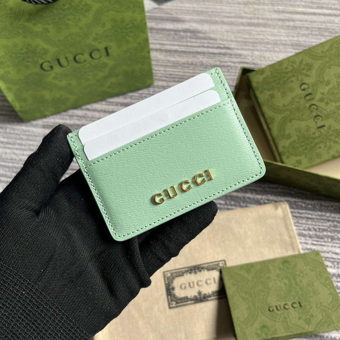 Gucci 773428 Card Case With Gucci Script Pale green - Default Title - View 1