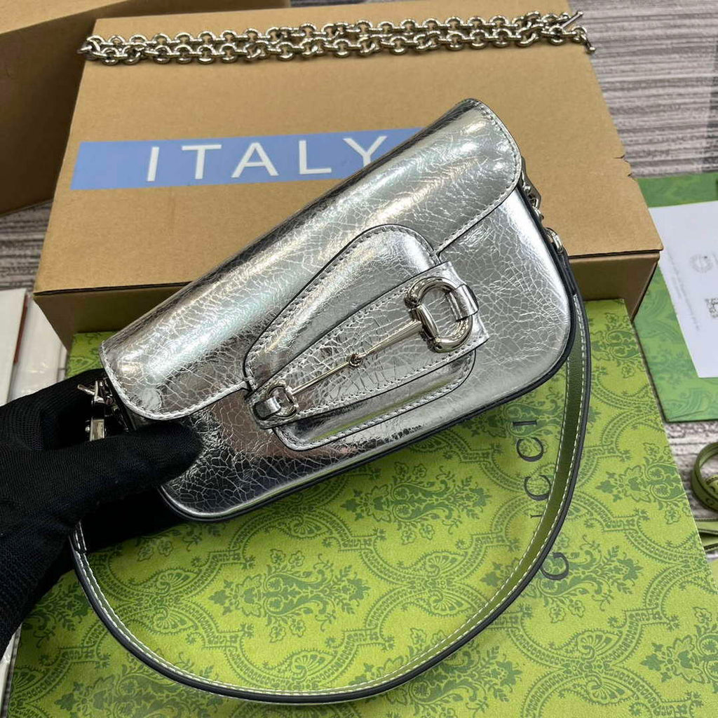 Gucci 774209 Gucci Horsebit 1955 Mini Shoulder Bag Silver