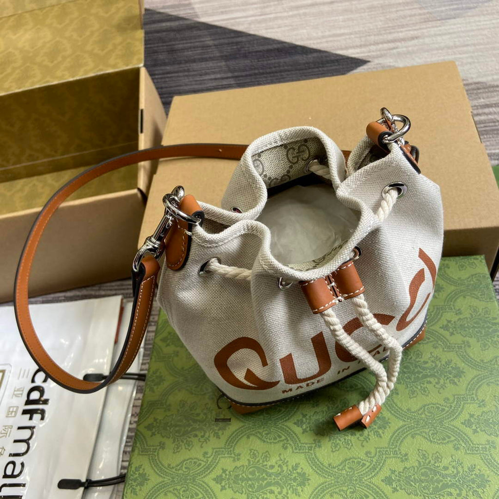 Gucci 777166 Mini Shoulder Bag With Gucci Print Beige