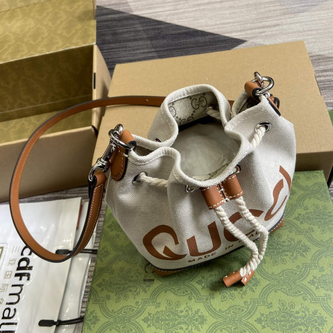 Gucci 777166 Mini Shoulder Bag With Gucci Print Beige