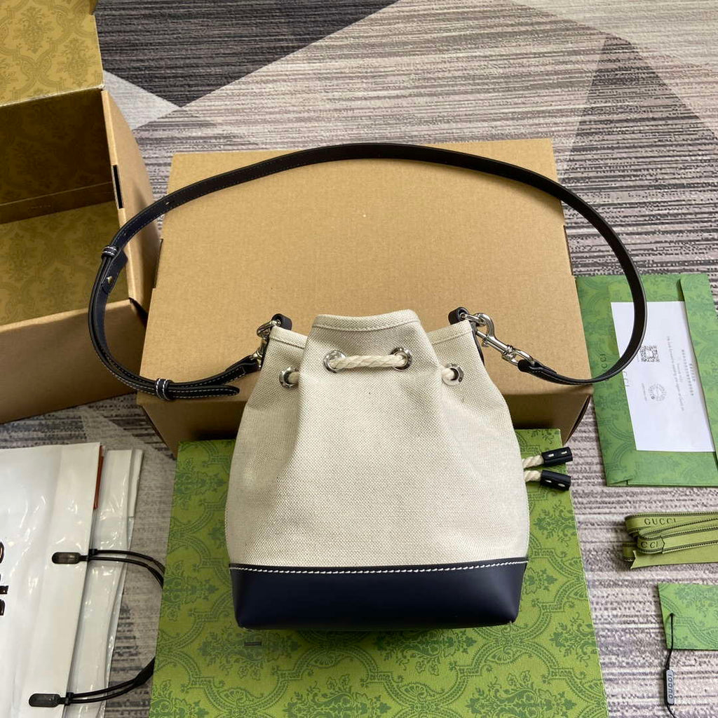 Gucci 777166 Shoulder Bag With Gucci Print Blue leather trim