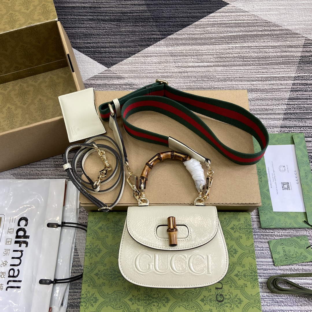 Gucci 786482 Gucci Bamboo 1947 Mini Top Handle Bag White - Default Title - View 1