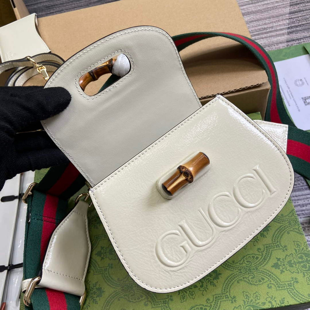Gucci 786482 Gucci Bamboo 1947 Mini Top Handle Bag White