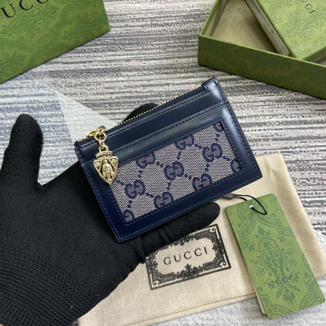 Gucci 790033 GG card case wallet Blue leather - Default Title - View 1