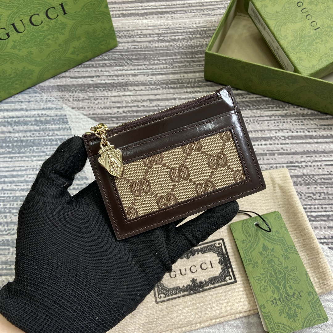 Gucci 790033 GG card case wallet Brown leather - Default Title - View 1