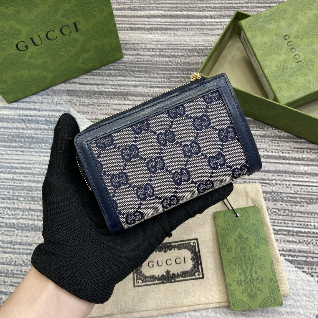 Gucci 790037 Gucci Luce mini zip wallet Blue leather - Default Title - View 1