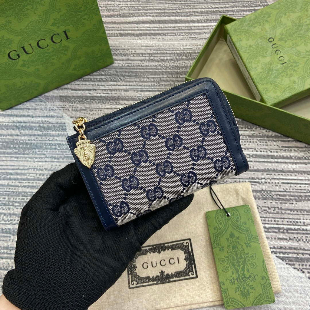 Gucci 790037 Gucci Luce mini zip wallet Blue leather