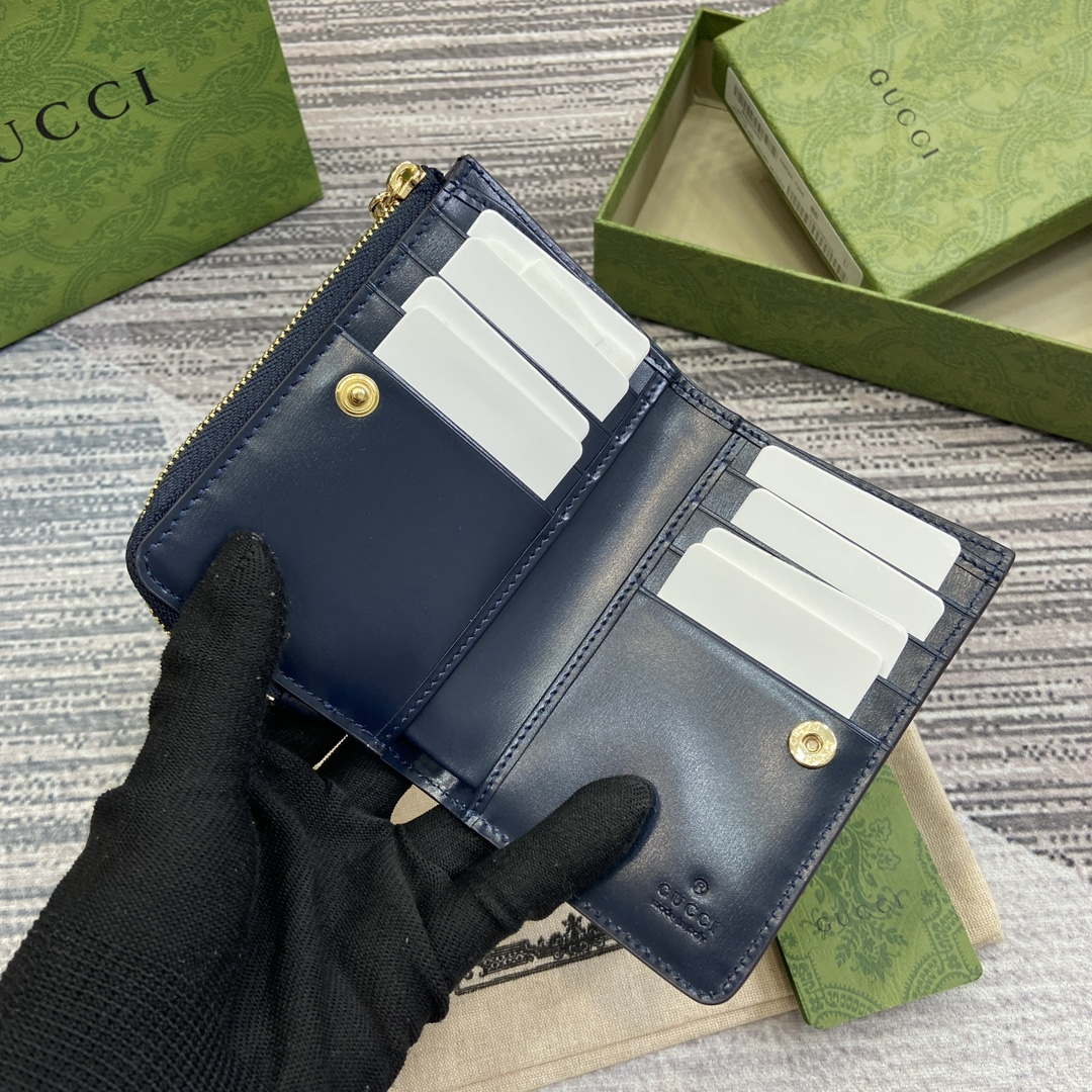 Gucci 790037 Gucci Luce mini zip wallet Blue leather - Default Title - View 7