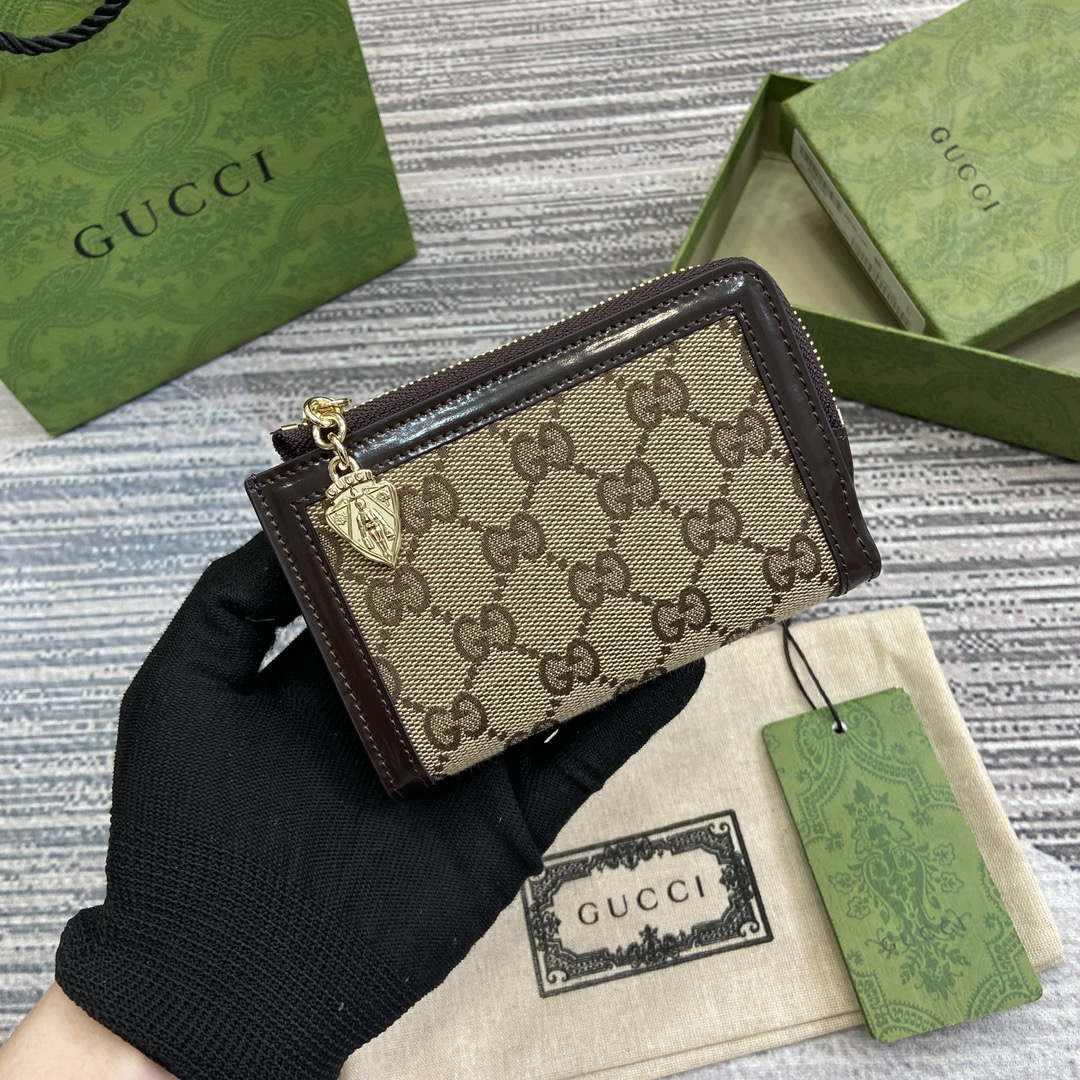 Gucci 790037 Gucci Luce mini zip wallet  Brown leather - Default Title - View 1