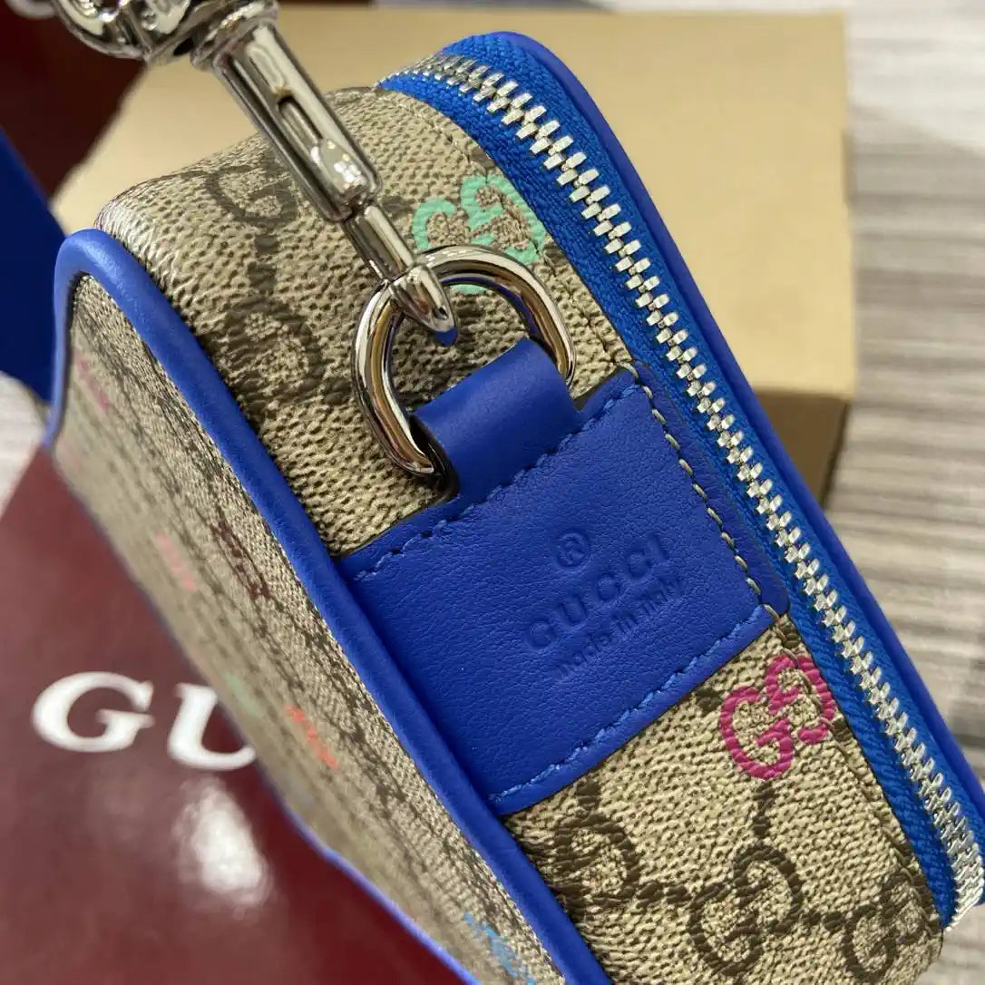 Gucci 792456 GG Black small shoulder bag Beige Blue
