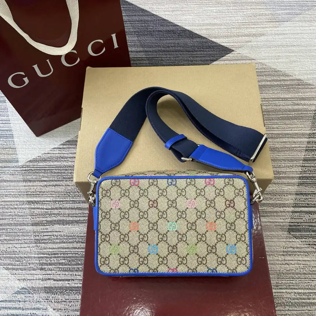 Gucci 792456 GG Black small shoulder bag Beige Blue