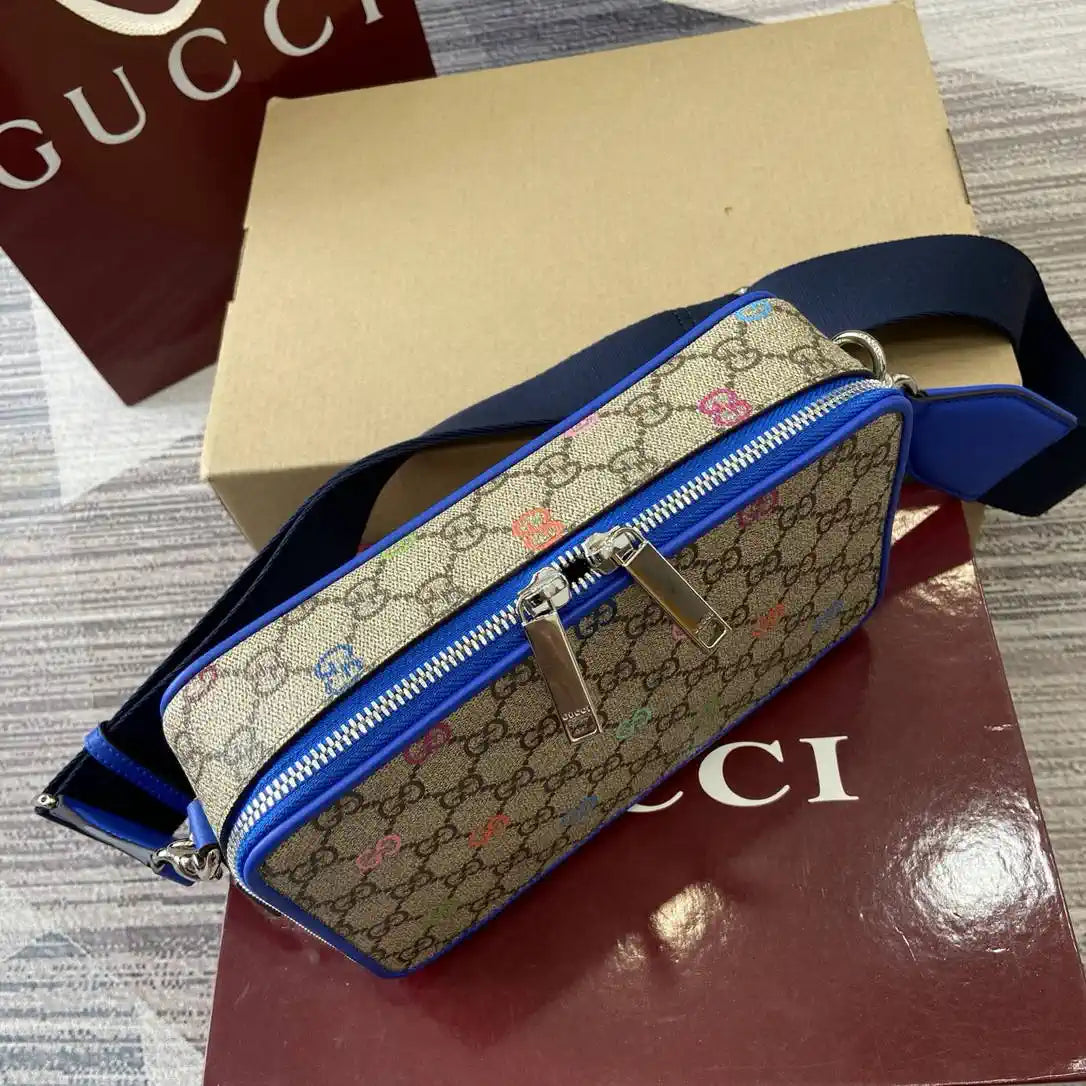 Gucci 792456 GG Black small shoulder bag Beige Blue
