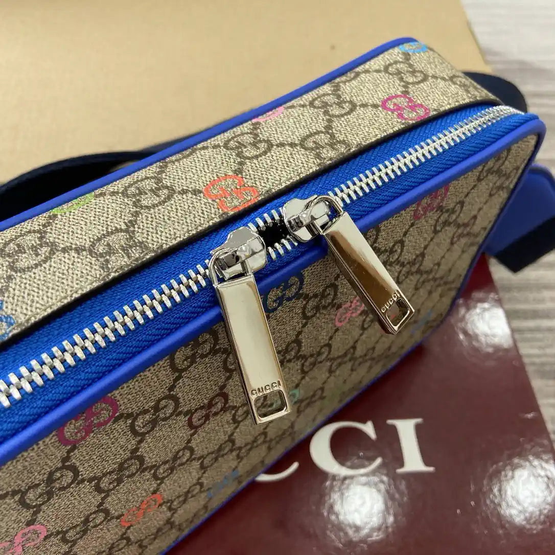 Gucci 792456 GG Black small shoulder bag Beige Blue