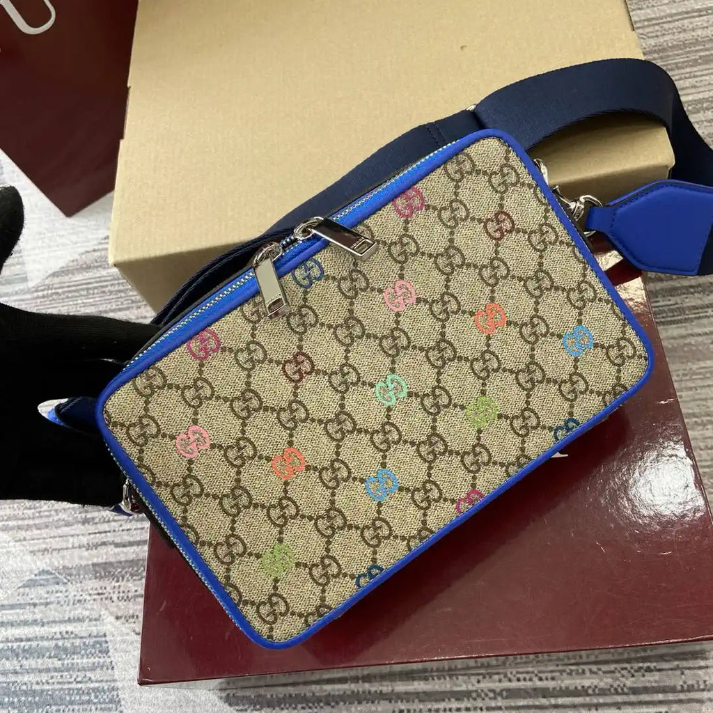 Gucci 792456 GG Black small shoulder bag Beige Blue