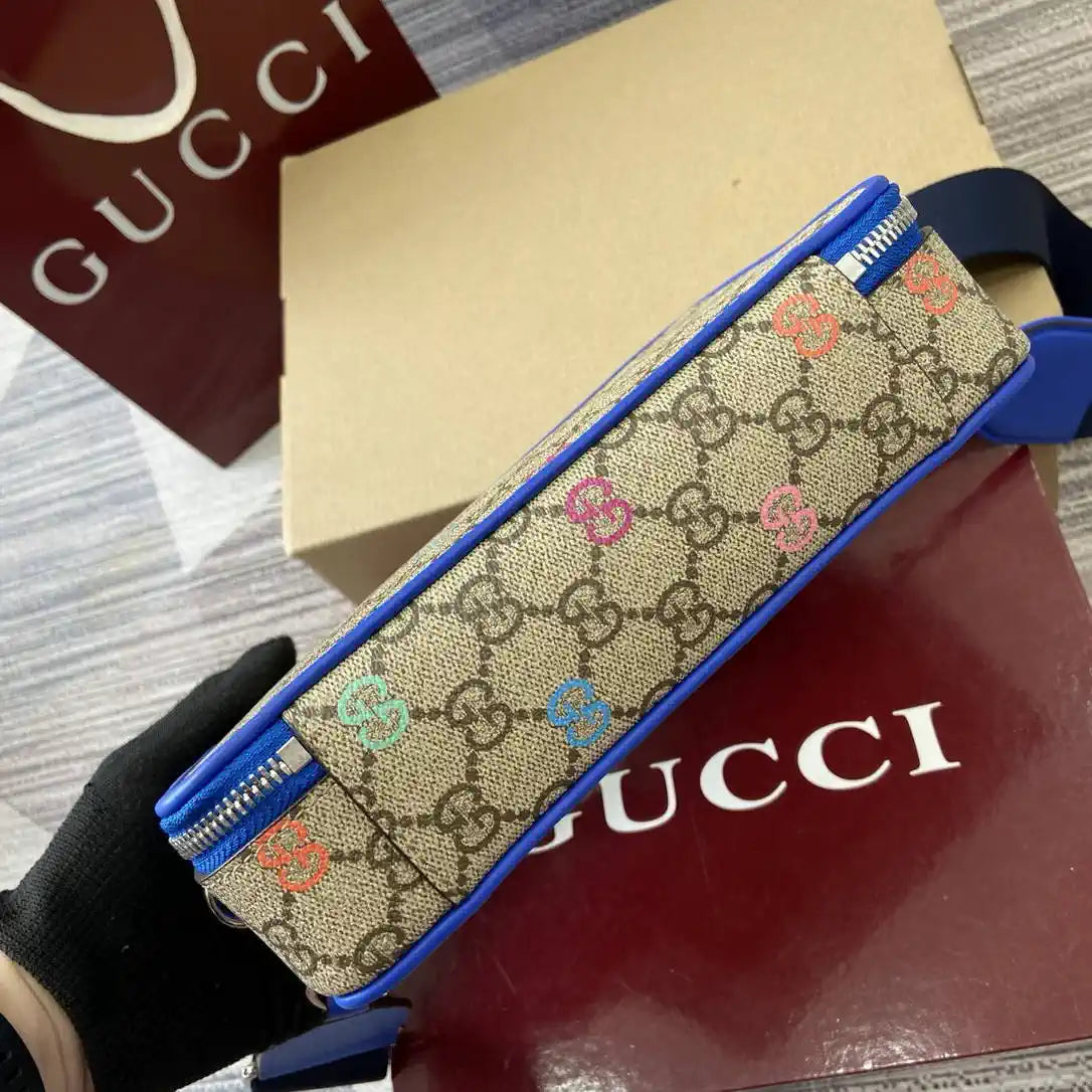 Gucci 792456 GG Black small shoulder bag Beige Blue