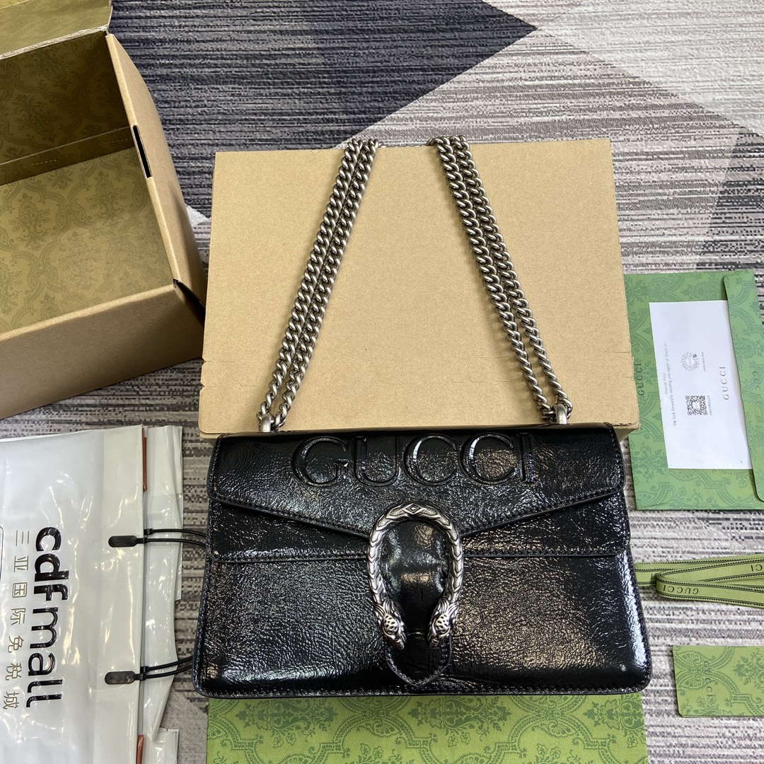 Gucci 795005 GG Dionysus small shoulder bag Black patent leather logo - Default Title - View 1