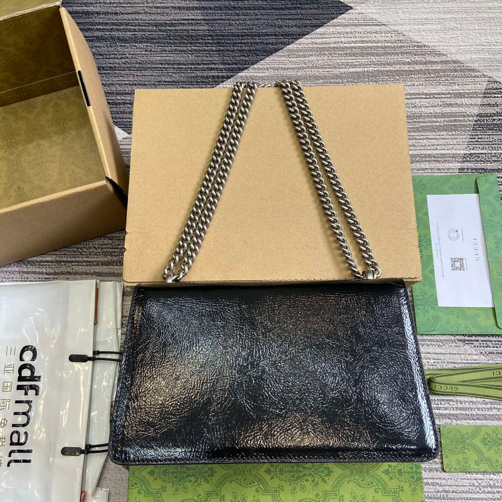 Gucci 795005 GG Dionysus small shoulder bag Black patent leather logo