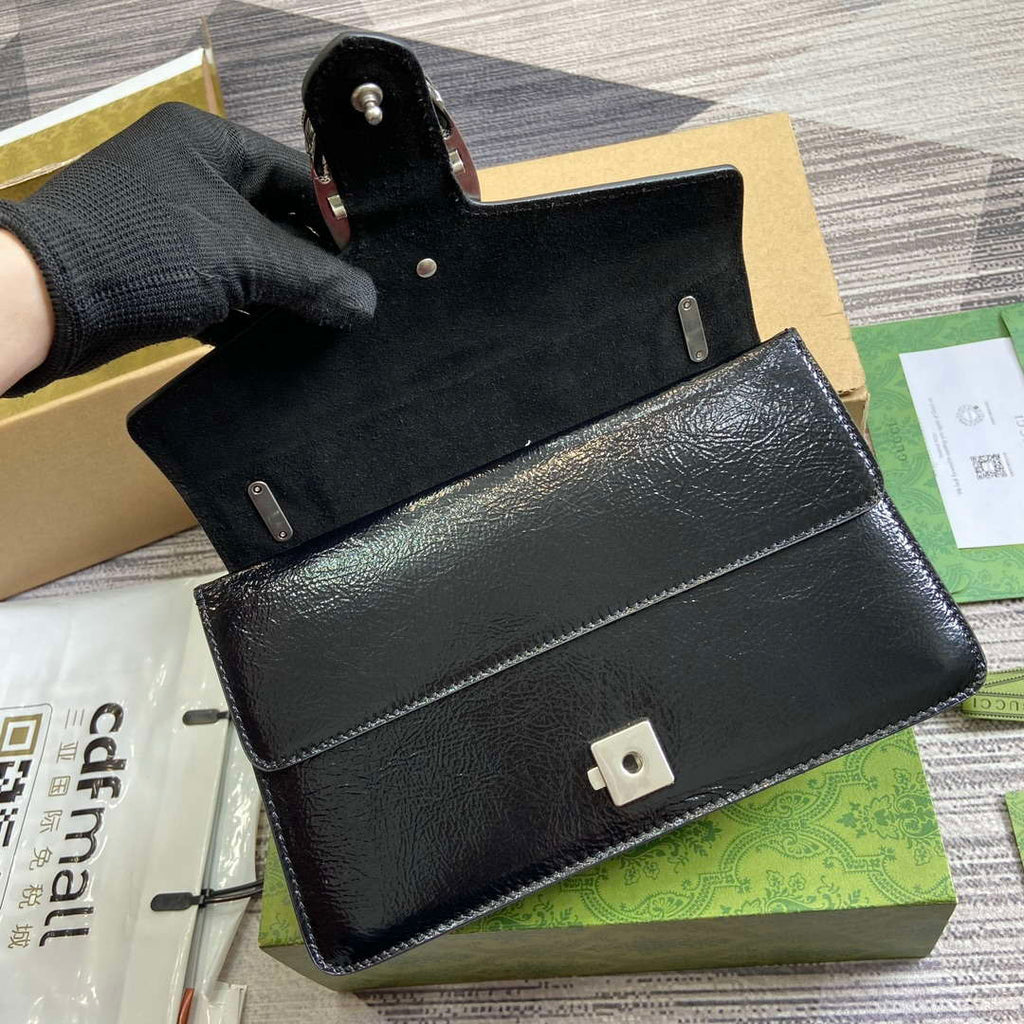Gucci 795005 GG Dionysus small shoulder bag Black patent leather logo