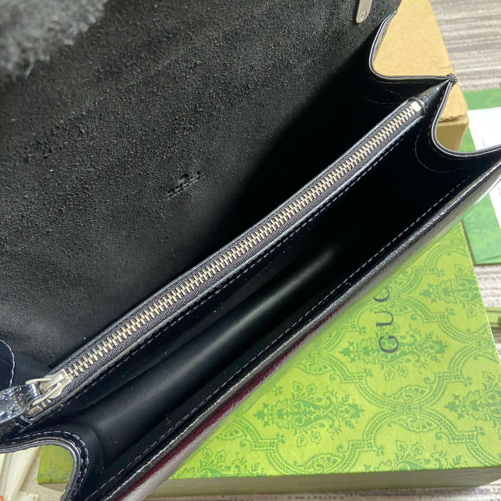 Gucci 795005 GG Dionysus small shoulder bag Black patent leather logo