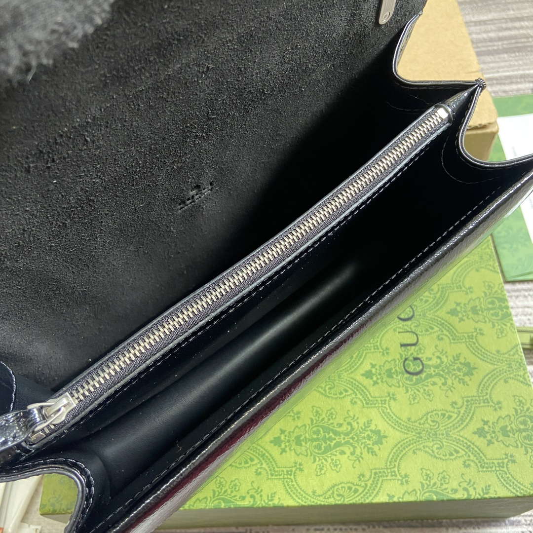 Gucci 795005 GG Dionysus small shoulder bag Black patent leather logo