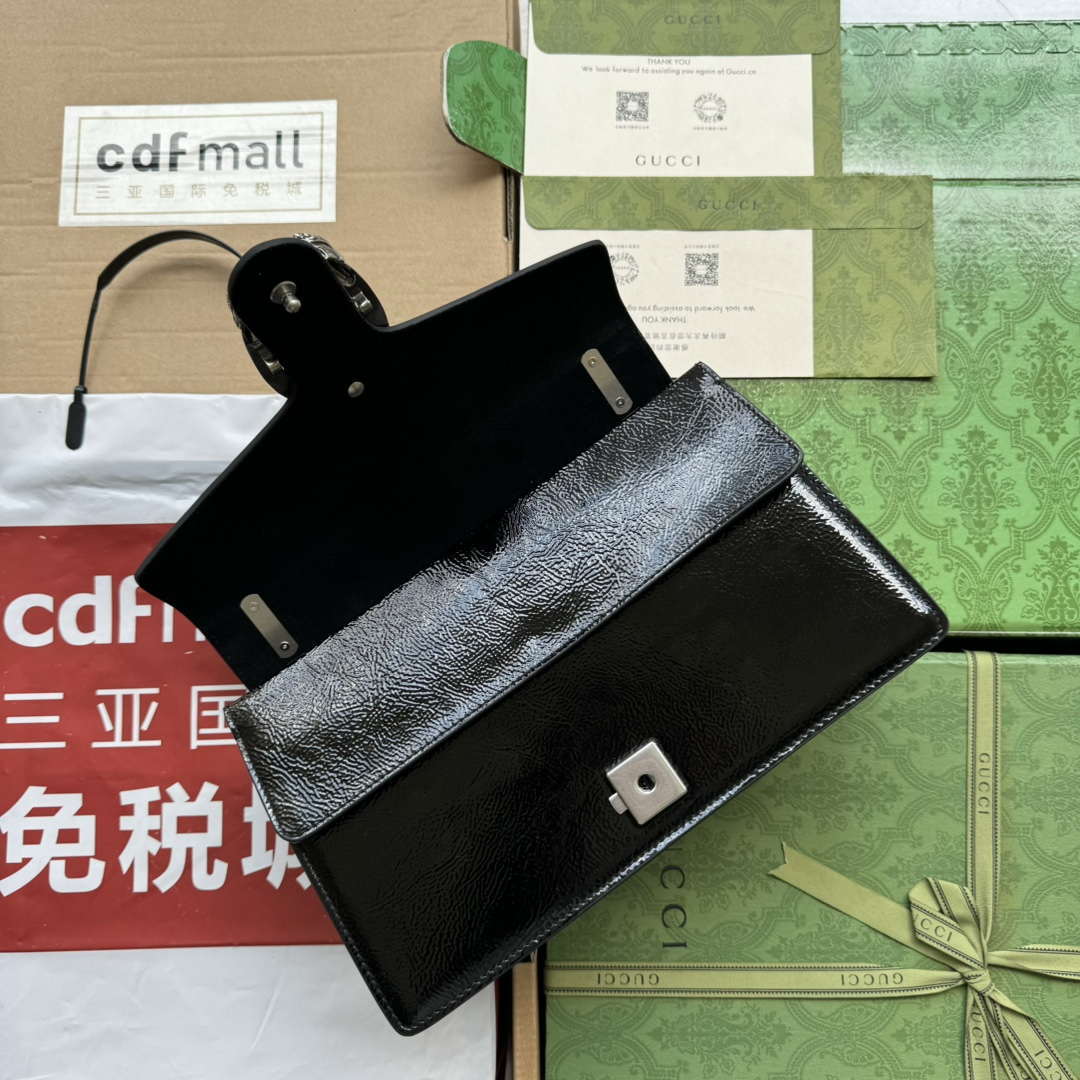 Gucci 795005 GG Dionysus small shoulder bag Black patent leather - Default Title - View 4