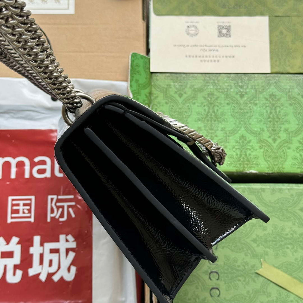 Gucci 795005 GG Dionysus small shoulder bag Black patent leather