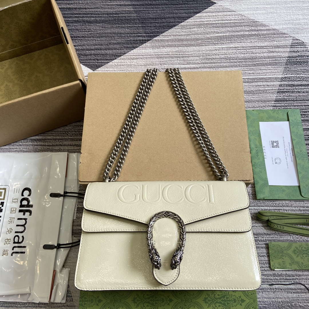 Gucci 795005 GG Dionysus small shoulder bag Light Gray patent leather logo - Default Title - View 1