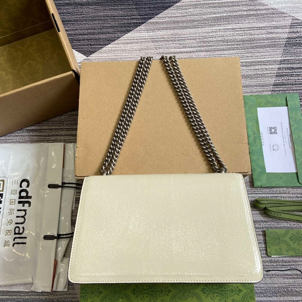 Gucci 795005 GG Dionysus small shoulder bag Light Gray patent leather logo