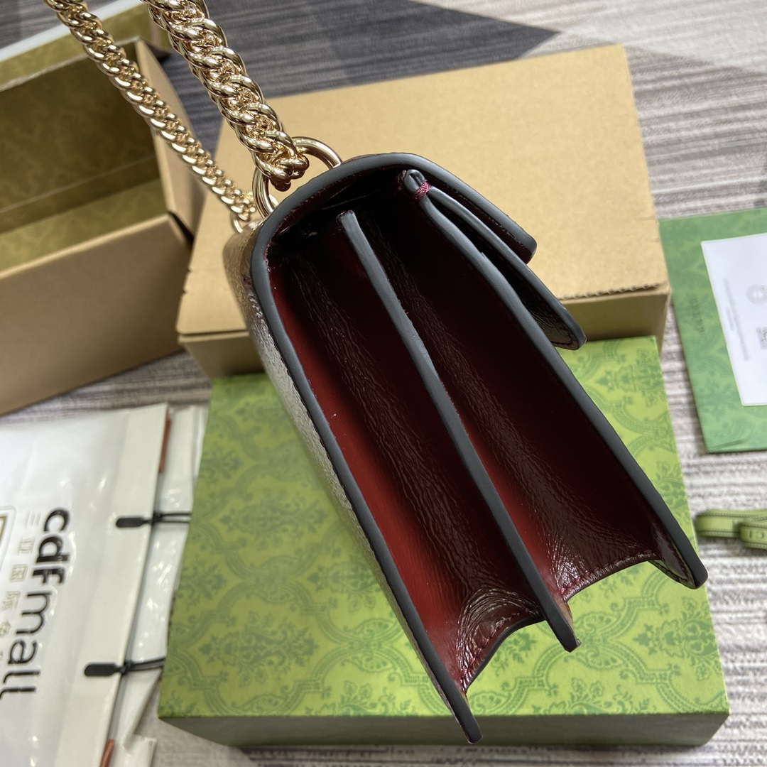 Gucci 795005 GG Dionysus small shoulder bag Wine Red patent leather logo