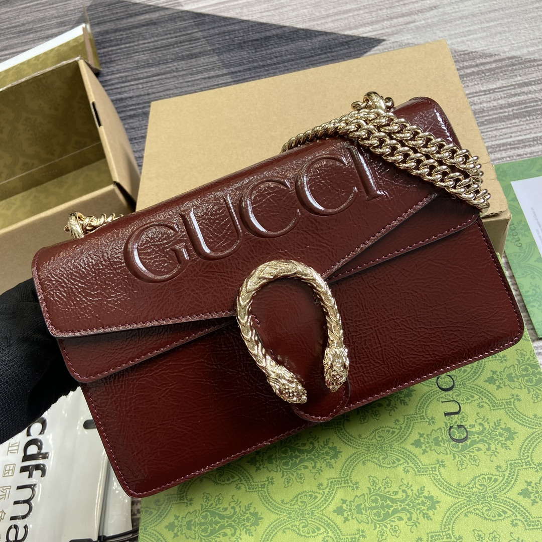 Gucci 795005 GG Dionysus small shoulder bag Wine Red patent leather logo