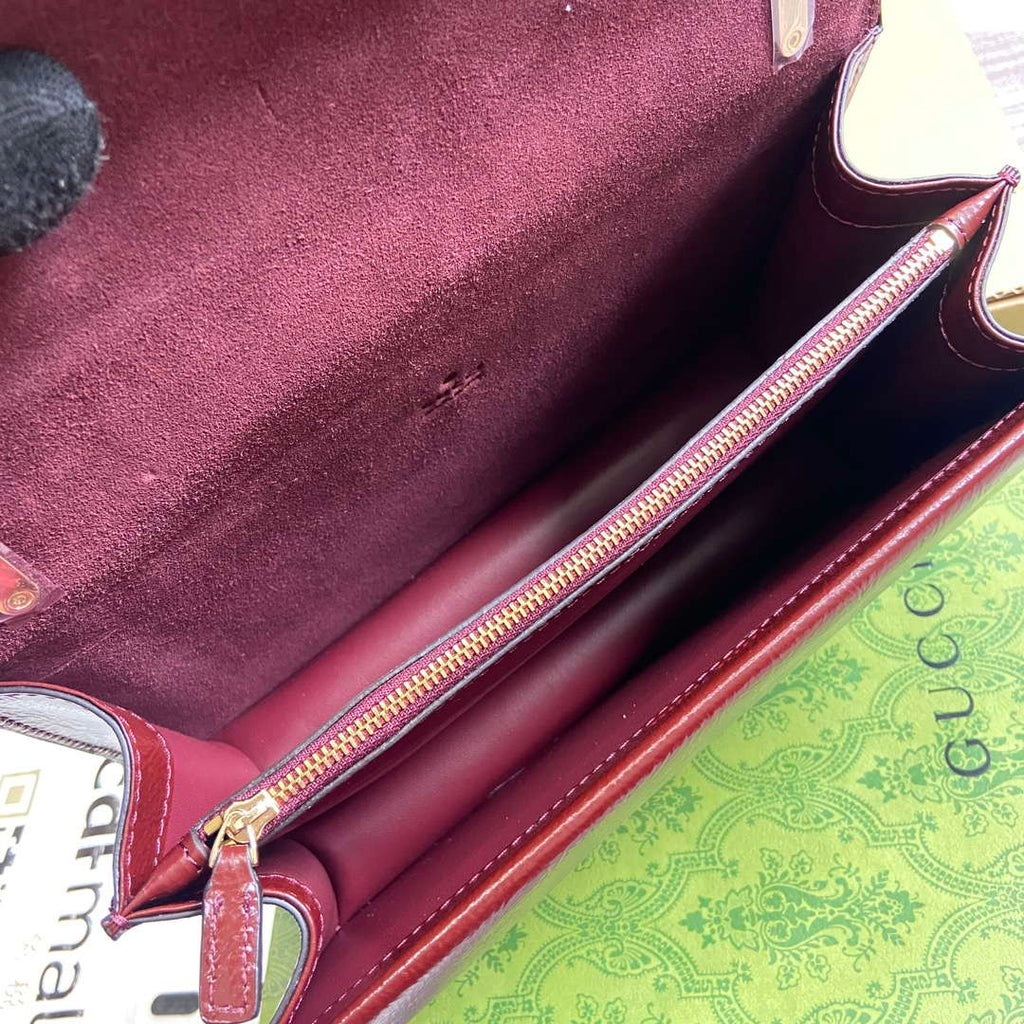 Gucci 795005 GG Dionysus small shoulder bag Wine Red patent leather logo