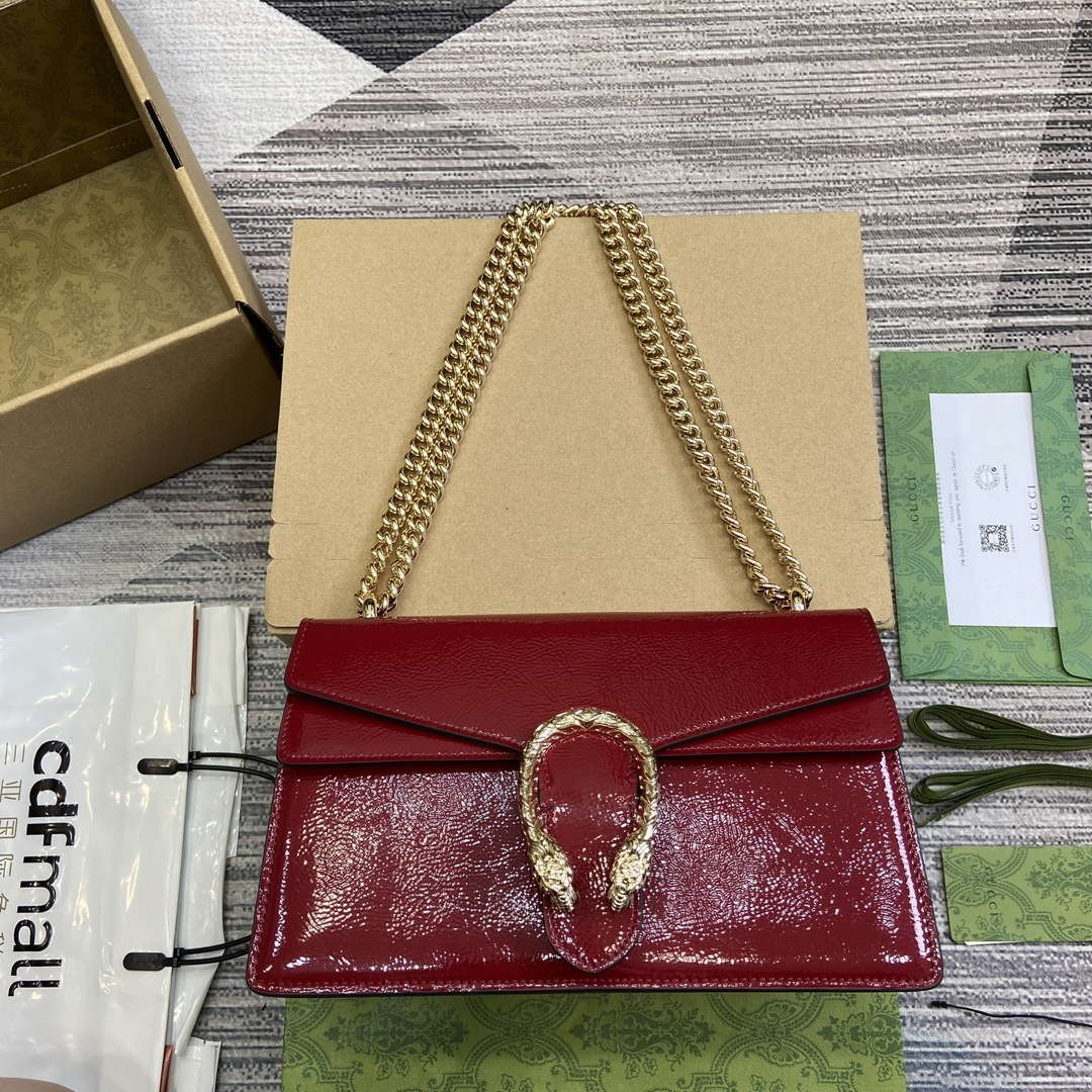 Gucci 795005 GG Dionysus small shoulder bag Wine Red patent leather - Default Title - View 1