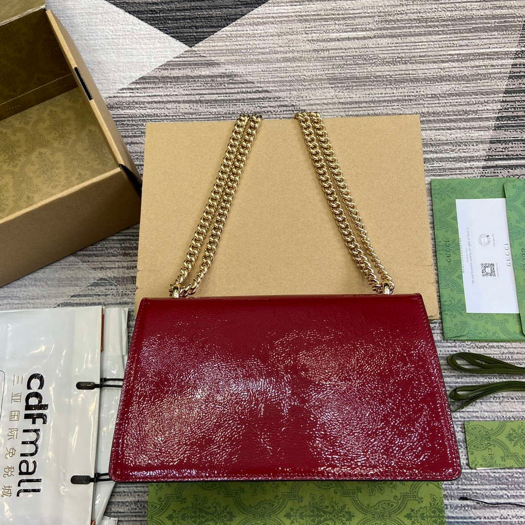 Gucci 795005 GG Dionysus small shoulder bag Wine Red patent leather
