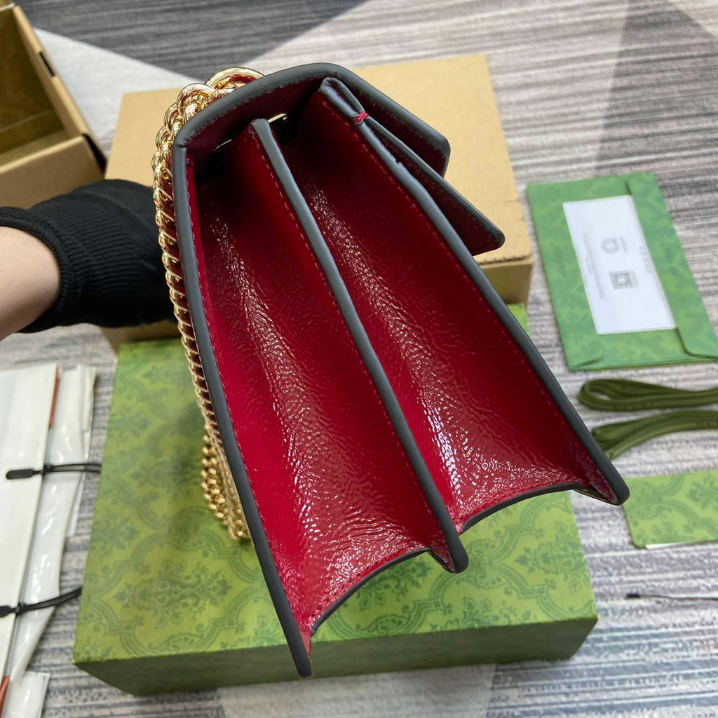 Gucci 795005 GG Dionysus small shoulder bag Wine Red patent leather