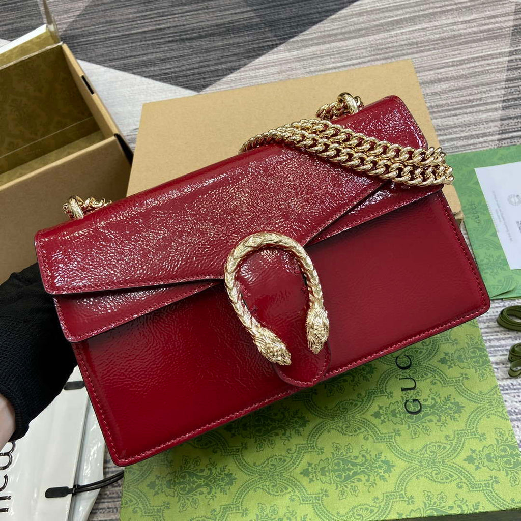 Gucci 795005 GG Dionysus small shoulder bag Wine Red patent leather