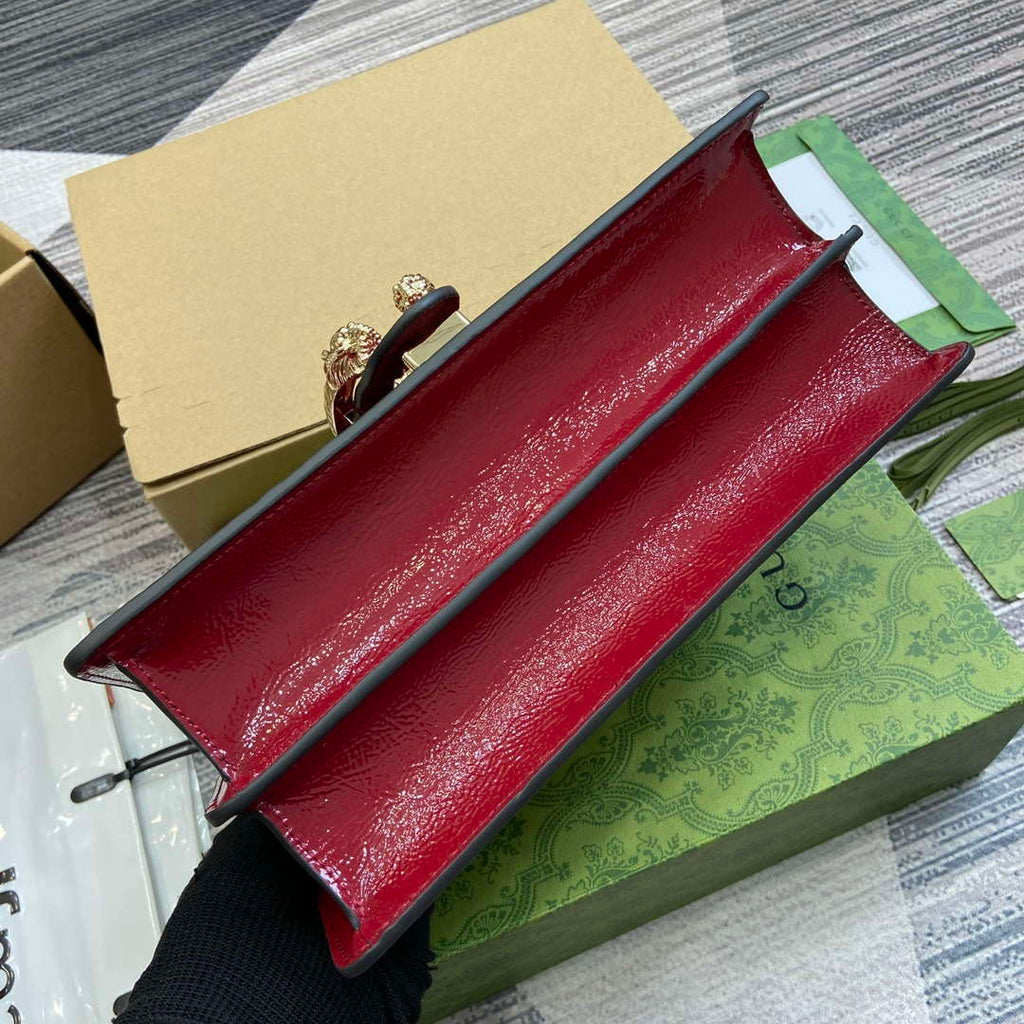 Gucci 795005 GG Dionysus small shoulder bag Wine Red patent leather