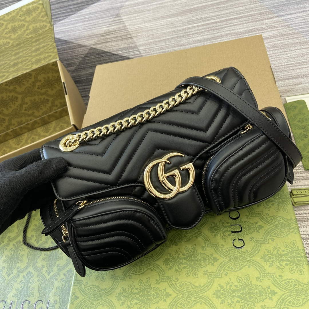 Gucci 795228 GG Marmont Small Multi Pocket Bag Black