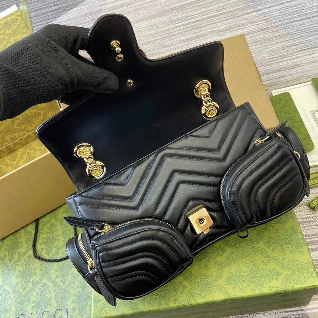 Gucci 795228 GG Marmont Small Multi Pocket Bag Black
