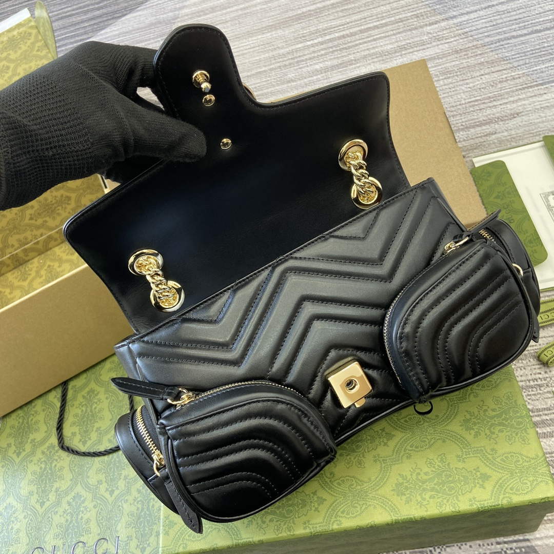 Gucci 795228 GG Marmont Small Multi Pocket Bag Black