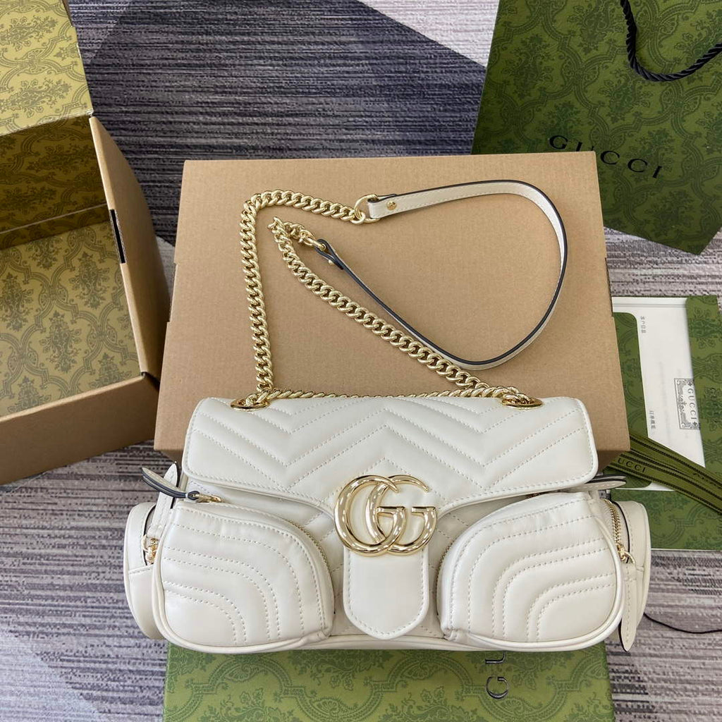 Gucci 795228 GG Marmont Small Multi Pocket Bag White