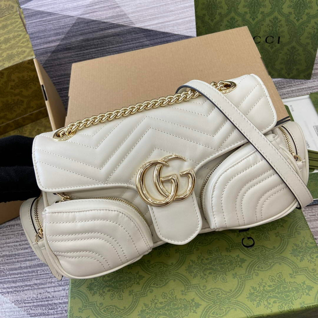 Gucci 795228 GG Marmont Small Multi Pocket Bag White
