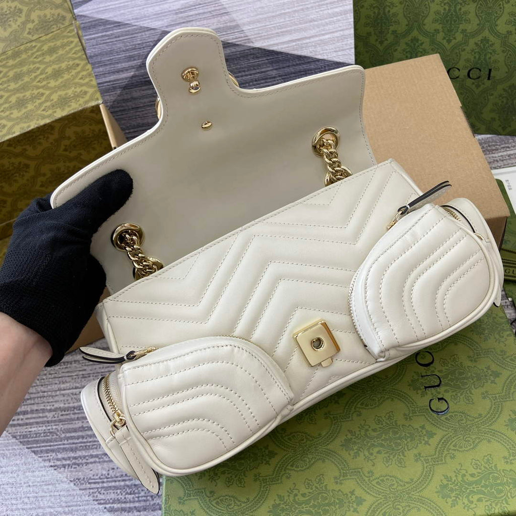 Gucci 795228 GG Marmont Small Multi Pocket Bag White