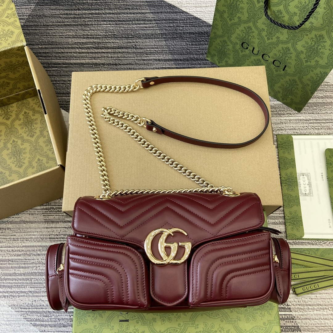 Gucci 795228 GG Marmont Small Multi Pocket Bag Wine red - Default Title - View 1