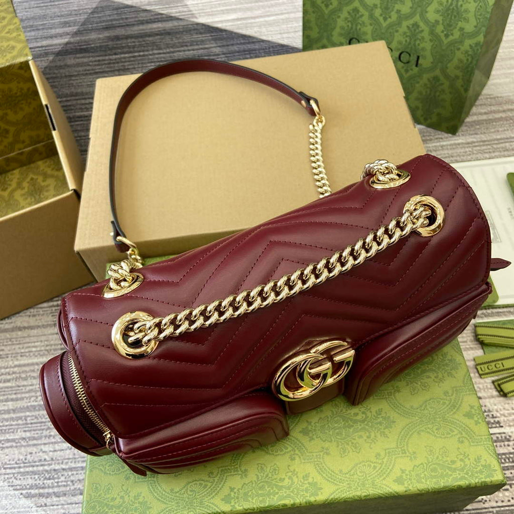 Gucci 795228 GG Marmont Small Multi Pocket Bag Wine red